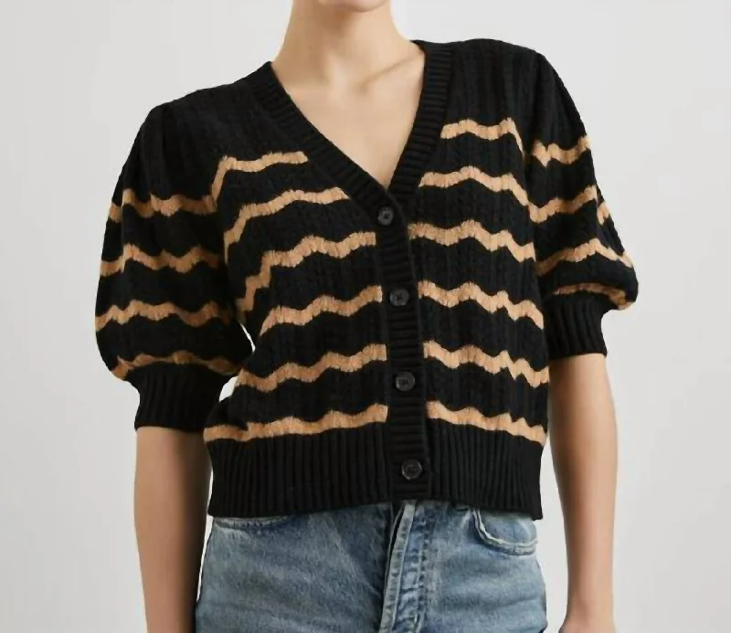 Soft Thick Cashmere SweatersIsla Cardigan In Black Camel Stripe