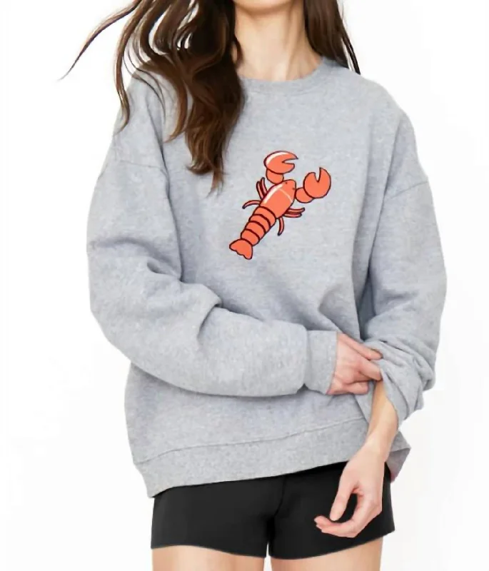 Cozy Custom Embellished SweatersThe Oversized Lobster Sweatshirt In Heather Grey