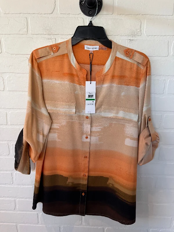 women's tops that offer a perfect blend of style, comfort, and affordabilityTop Short Sleeve By Calvin Klein In Brown & Orange, Size: L