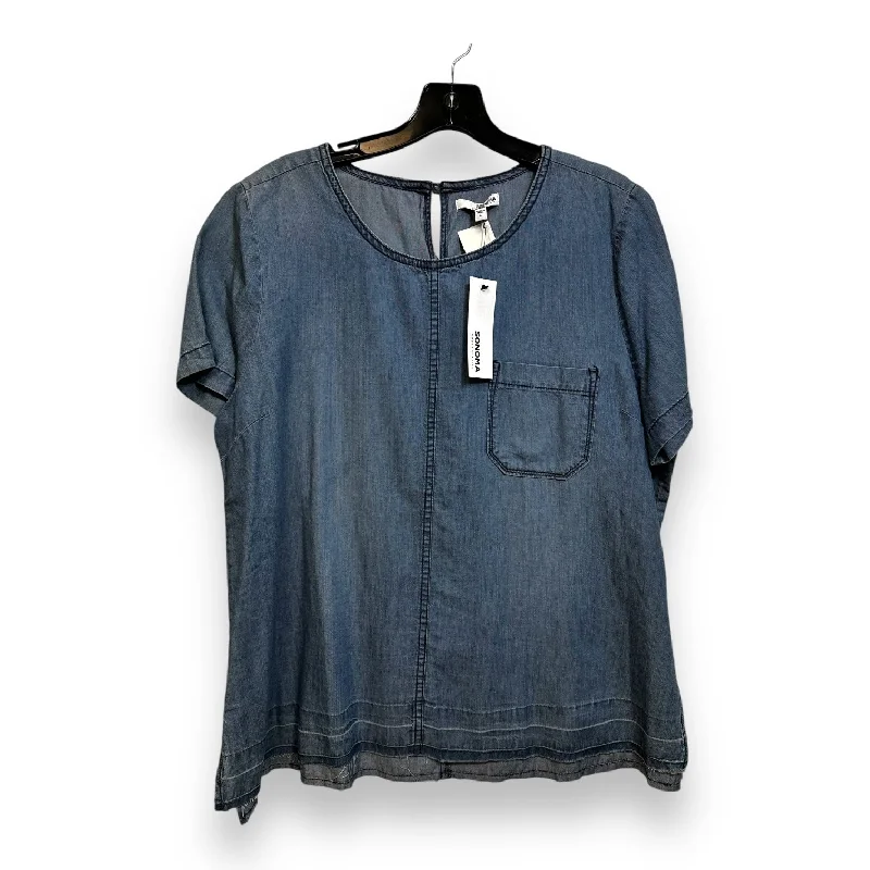 cropped women's topsTop Short Sleeve By Sonoma In Blue Denim, Size: L