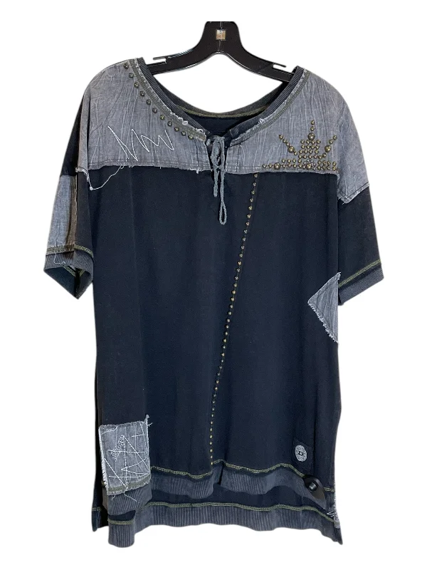 women's tops for evening soireesTunic Short Sleeve By Double D Ranch In Black & Grey, Size: Xl