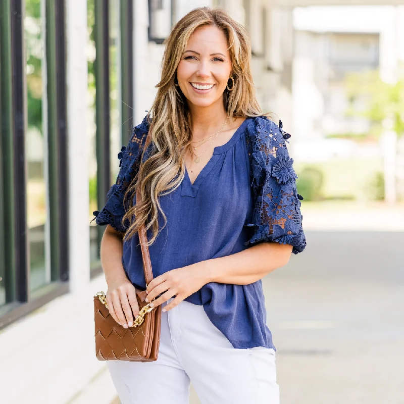 women's tops for those who love bold and vibrant colorsWalk Into The Future Top, Navy